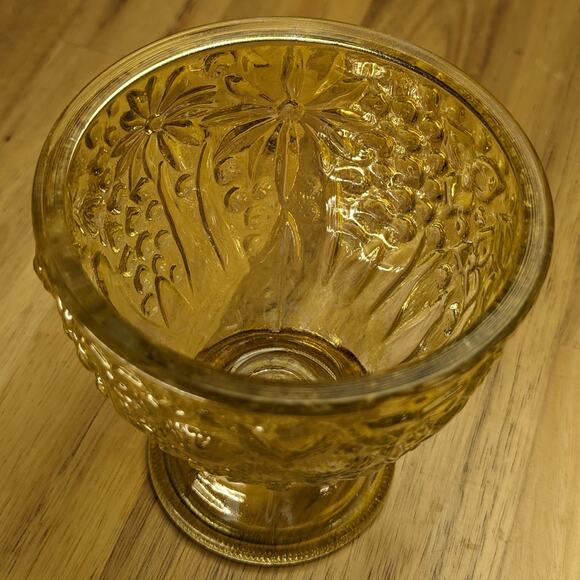 Vtg Avon 60s Glass Candy Trinket Dish Footed Floral Molded Glass Yellow Citron - Picture 12 of 16